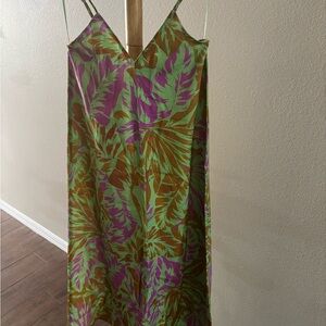 Zara Green and Purple Leaf Print Dress